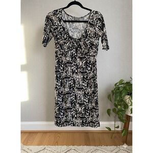 Ann Taylor Abstract Brushstroke Print Ruched Sheath Dress Brown Black White 2